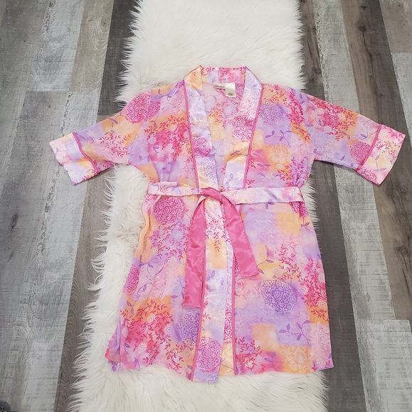 Delicates floral chifon and  satin  kimono tie  robe - Picture 6 of 8